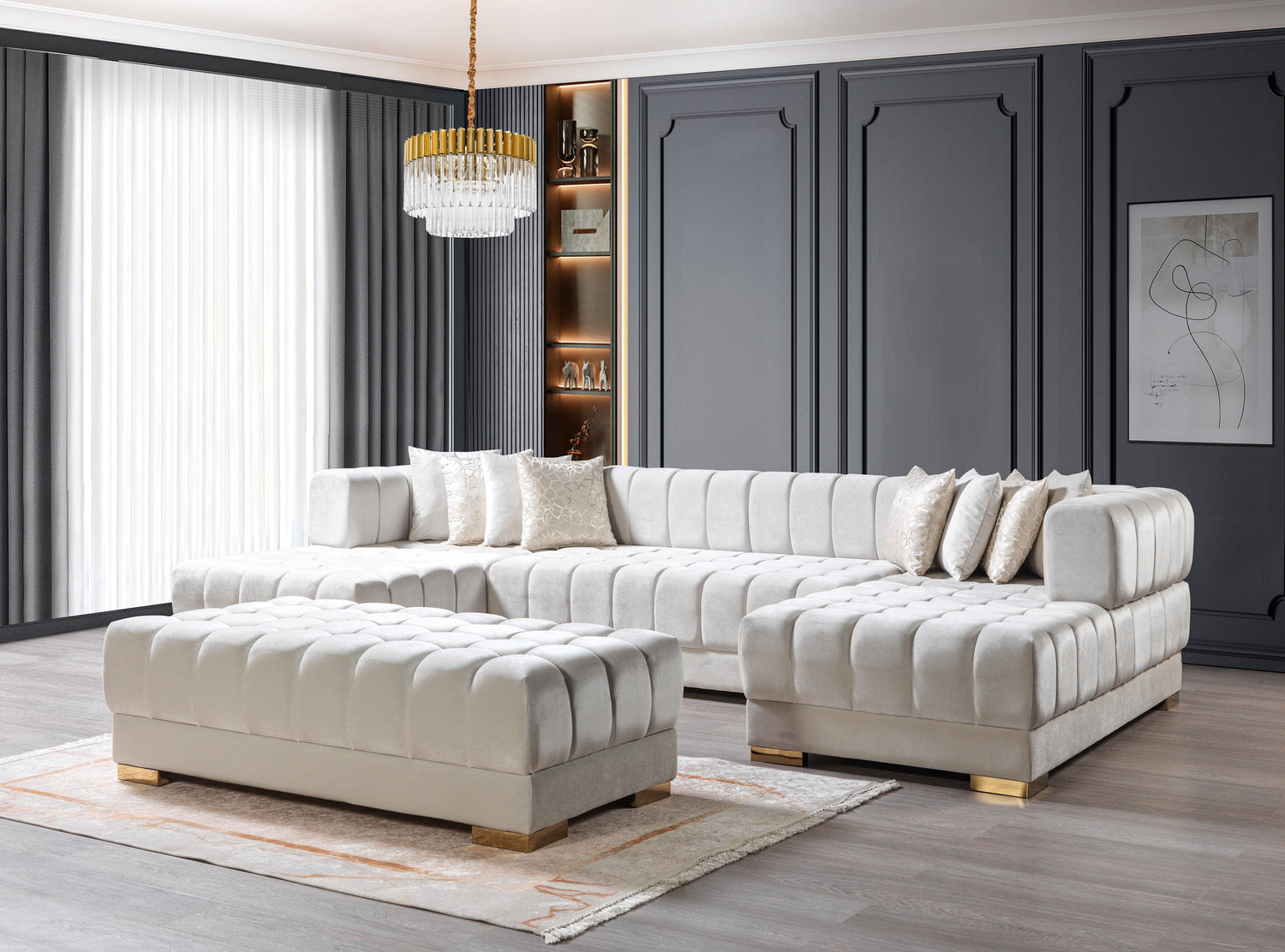 Ariana Ivory Velvet Double Chaise Sectional - ARIANAIVORY-SEC - Bien Home Furniture &amp; Electronics
