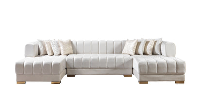 Ariana Ivory Velvet Double Chaise Sectional - ARIANAIVORY-SEC - Bien Home Furniture &amp; Electronics