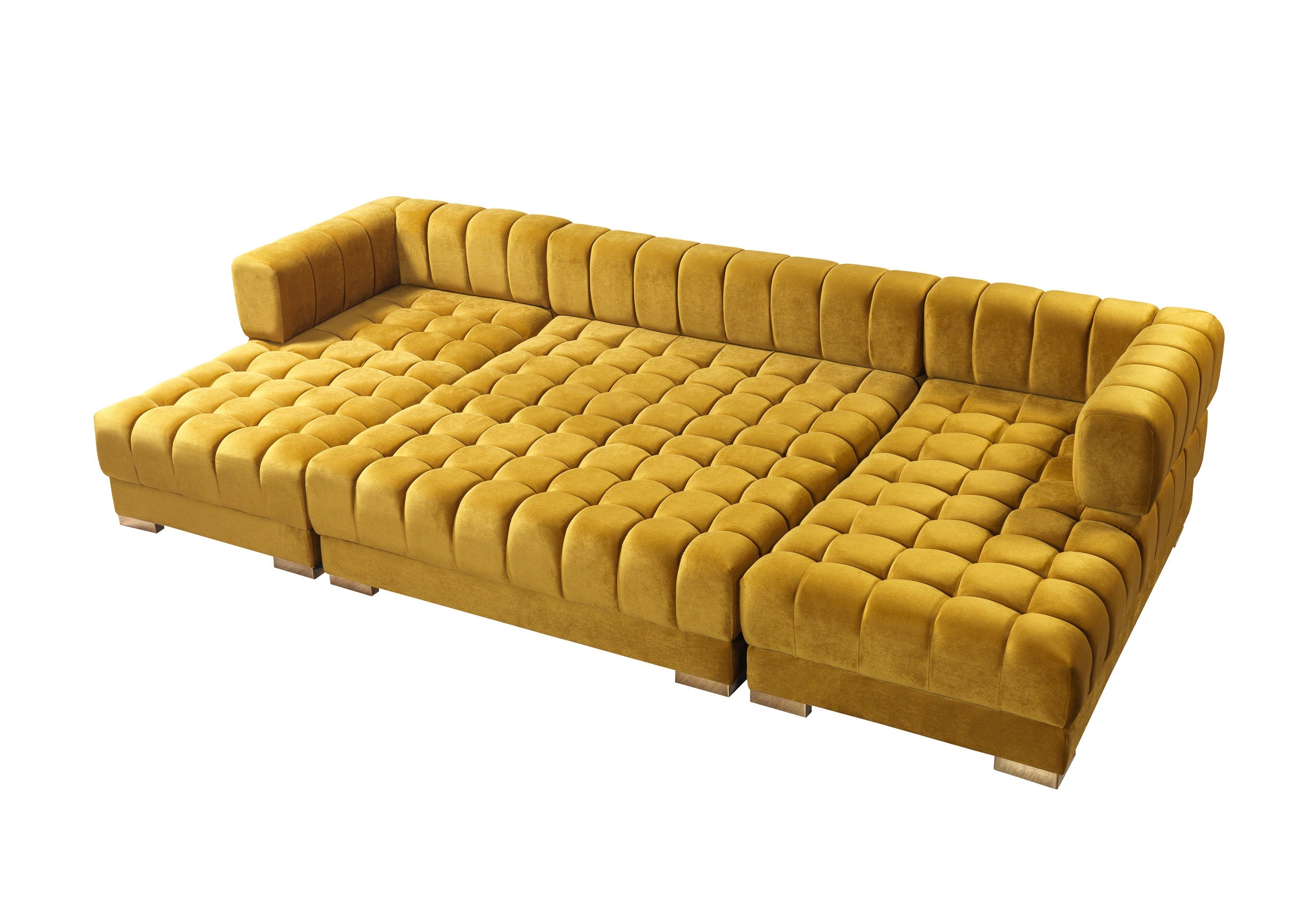 Ariana Mustard Velvet Double Chaise Sectional - ARIANAMUSTARD-SEC - Bien Home Furniture &amp; Electronics