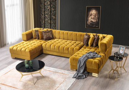 Ariana Mustard Velvet Double Chaise Sectional - ARIANAMUSTARD-SEC - Bien Home Furniture &amp; Electronics