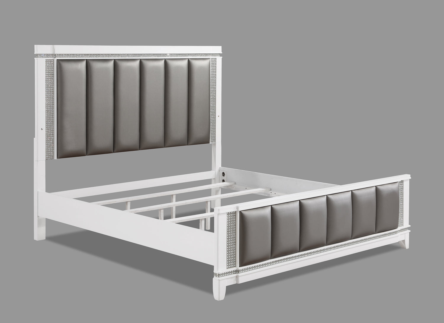 Ariane White/Silver Queen Upholstered Panel Bed - SET | B1690-Q-HB | B1690-Q-FB | B1690-KQ-RAIL - Bien Home Furniture &amp; Electronics