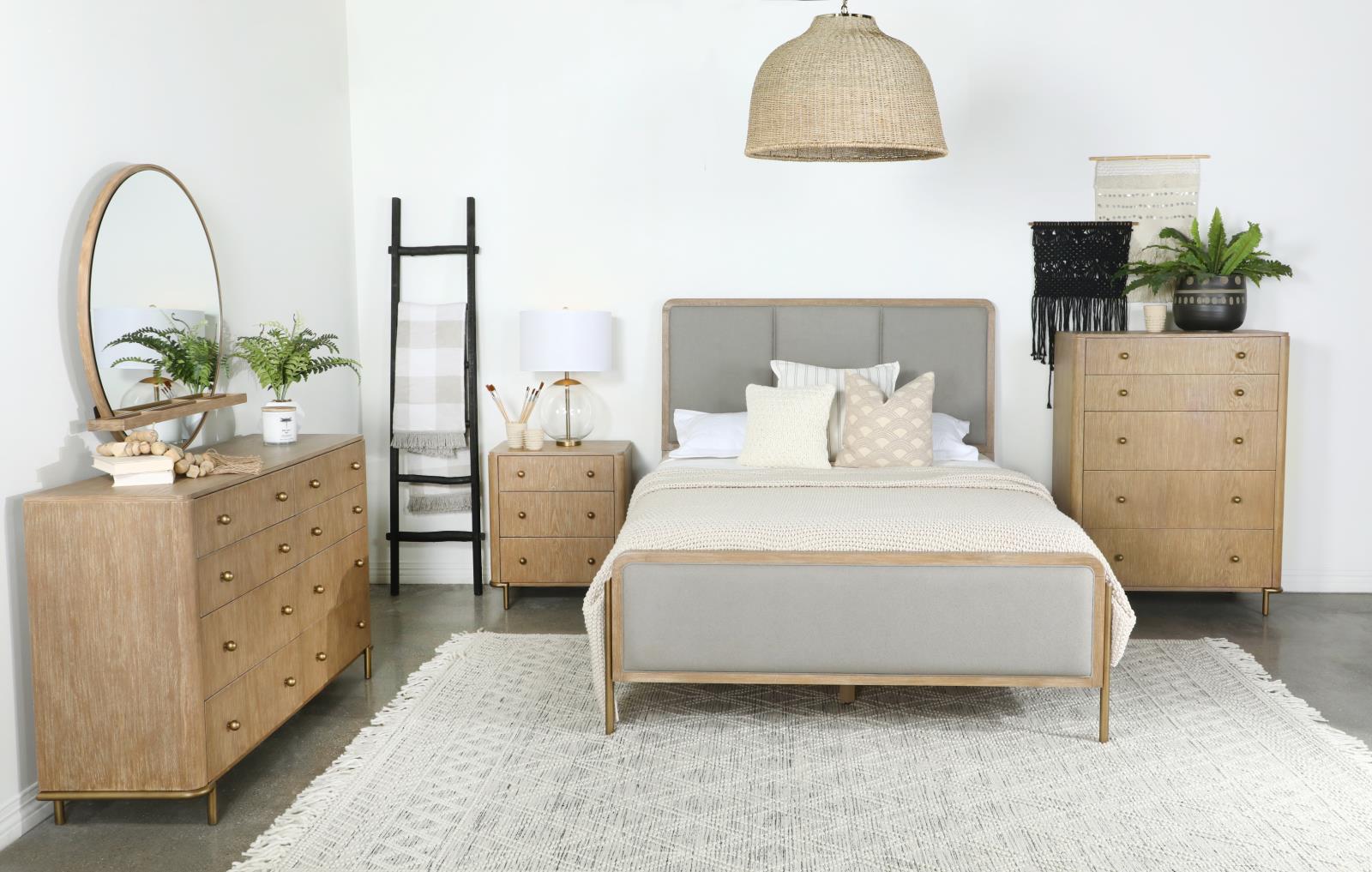 Arini 4-Piece Upholstered Eastern King Bedroom Set Sand Wash - 224300KE-S4 - Bien Home Furniture &amp; Electronics