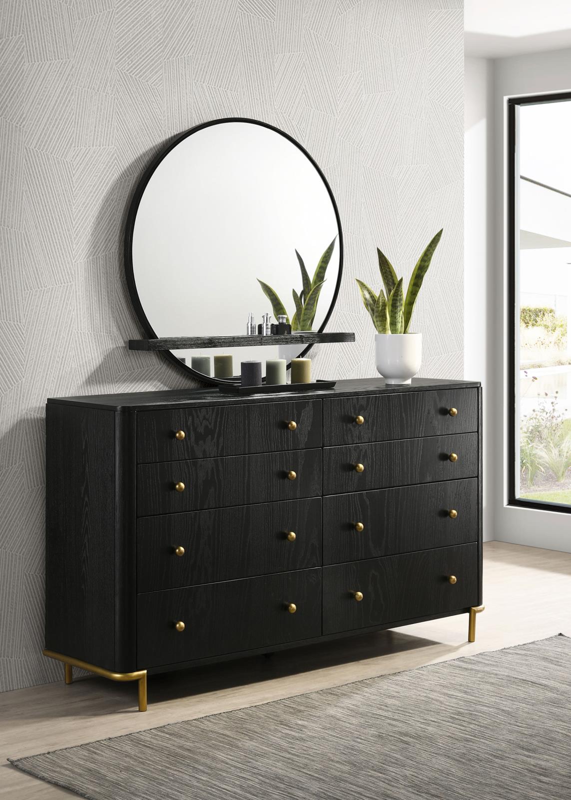Arini 8-drawer Bedroom Dresser with Mirror Black - 224333M - Bien Home Furniture &amp; Electronics