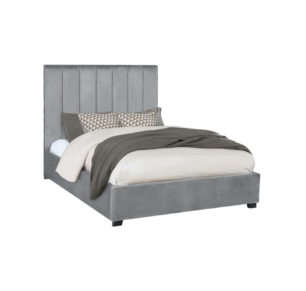 Arles Eastern King Vertical Channeled Tufted Bed Gray - 306070KE - Bien Home Furniture &amp; Electronics