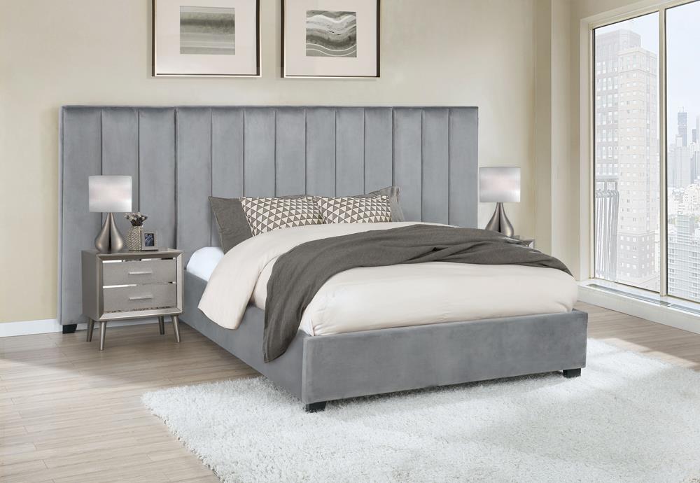 Arles Eastern King Vertical Channeled Tufted Bed Gray - 306070KE - Bien Home Furniture &amp; Electronics