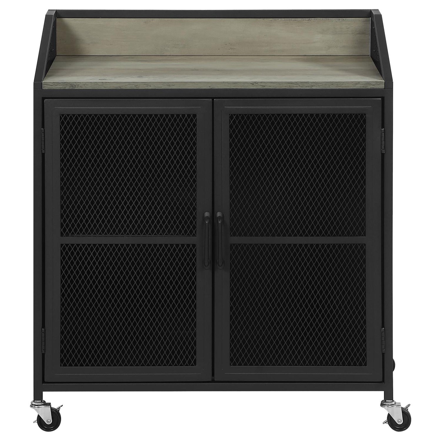 Arlette Gray Wash/Sandy Black Wine Cabinet with Wire Mesh Doors - 183476 - Bien Home Furniture &amp; Electronics