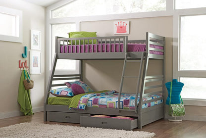 Ashton Gray Twin over Full 2-Drawer Bunk Bed - 460182 - Bien Home Furniture &amp; Electronics