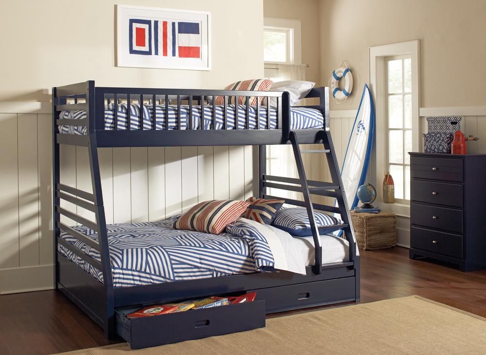 Ashton Navy Blue Twin over Full 2-Drawer Bunk Bed - 460181 - Bien Home Furniture &amp; Electronics