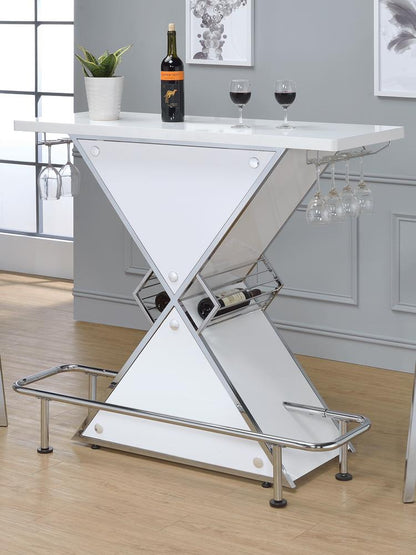 Atoka Glossy White X-Shaped Bar Unit with Wine Bottle Storage - 130078 - Bien Home Furniture &amp; Electronics