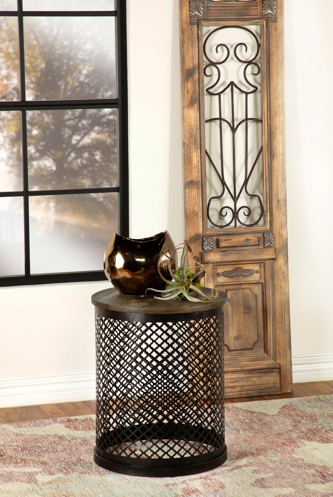 Aurora Natural/Black Round Accent Table with Drum Base - 935990 - Bien Home Furniture & Electronics