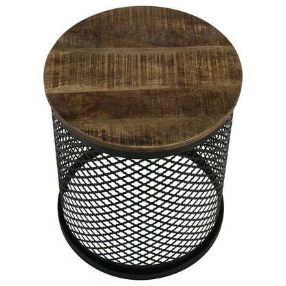 Aurora Natural/Black Round Accent Table with Drum Base - 935990 - Bien Home Furniture &amp; Electronics