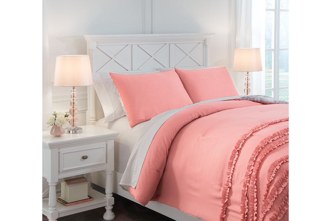 Avaleigh Pink/White/Gray Full Comforter Set - Q702003F - Bien Home Furniture &amp; Electronics