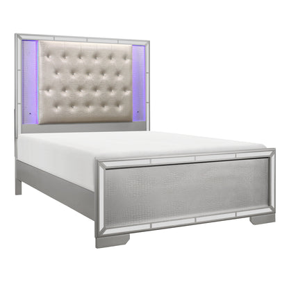 Aveline Silver King LED Upholstered Panel Bed - SET | 1428SVK-1 | 1428SVK-2 | 1428SV-3 - Bien Home Furniture &amp; Electronics