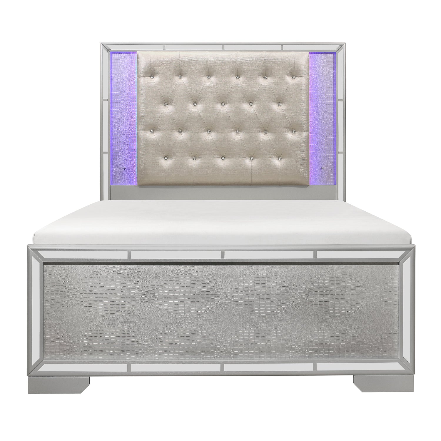 Aveline Silver King LED Upholstered Panel Bed - SET | 1428SVK-1 | 1428SVK-2 | 1428SV-3 - Bien Home Furniture &amp; Electronics