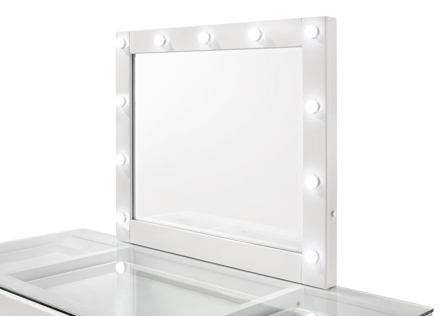 Avery White Makeup Vanity Set with Lighted Mirror - SET | B4850WH-91-TOP | B4850WH-91-BASE | B4850WH-91-11 | B4851WH-93 - Bien Home Furniture &amp; Electronics