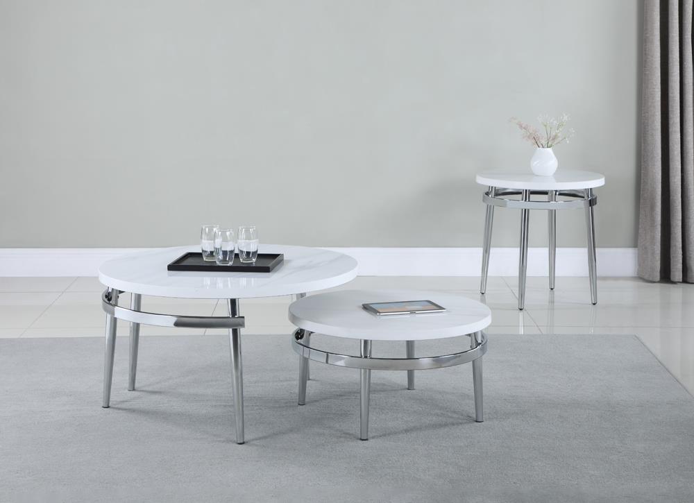 Avilla White/Chrome Round Nesting Coffee Table - 722968 - Bien Home Furniture &amp; Electronics