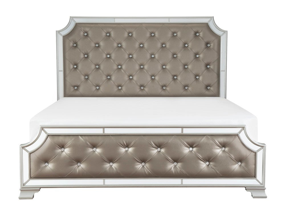 Avondale Silver King Mirrored Upholstered Panel Bed - SET | 1646K-1 | 1646K-2 | 1646-3 - Bien Home Furniture &amp; Electronics