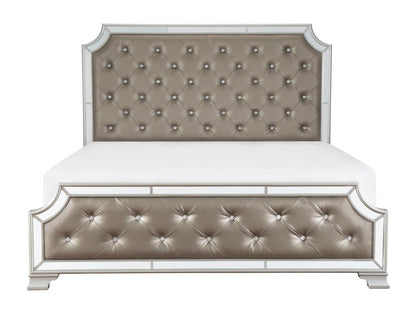 Avondale Silver Queen Mirrored Upholstered Panel Bed - SET | 1646-1 | 1646-2 | 1646-3 - Bien Home Furniture &amp; Electronics