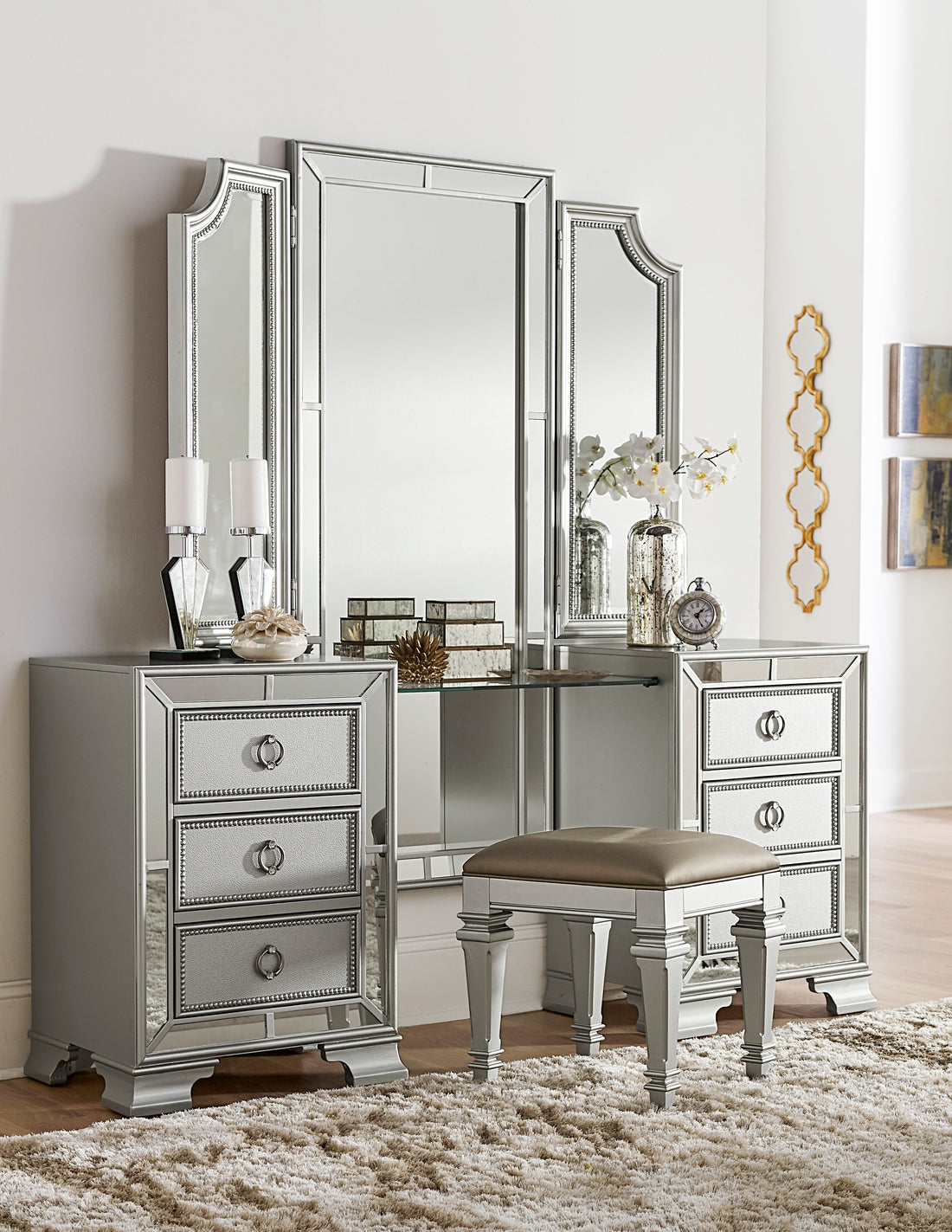 Avondale Silver Vanity Set - SET | 1646-15L | 1646-15R | 1646-15M - Bien Home Furniture &amp; Electronics