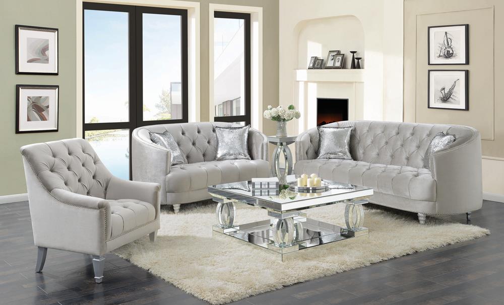 Avonlea Sloped Arm Tufted Loveseat Gray - 508462 - Bien Home Furniture &amp; Electronics