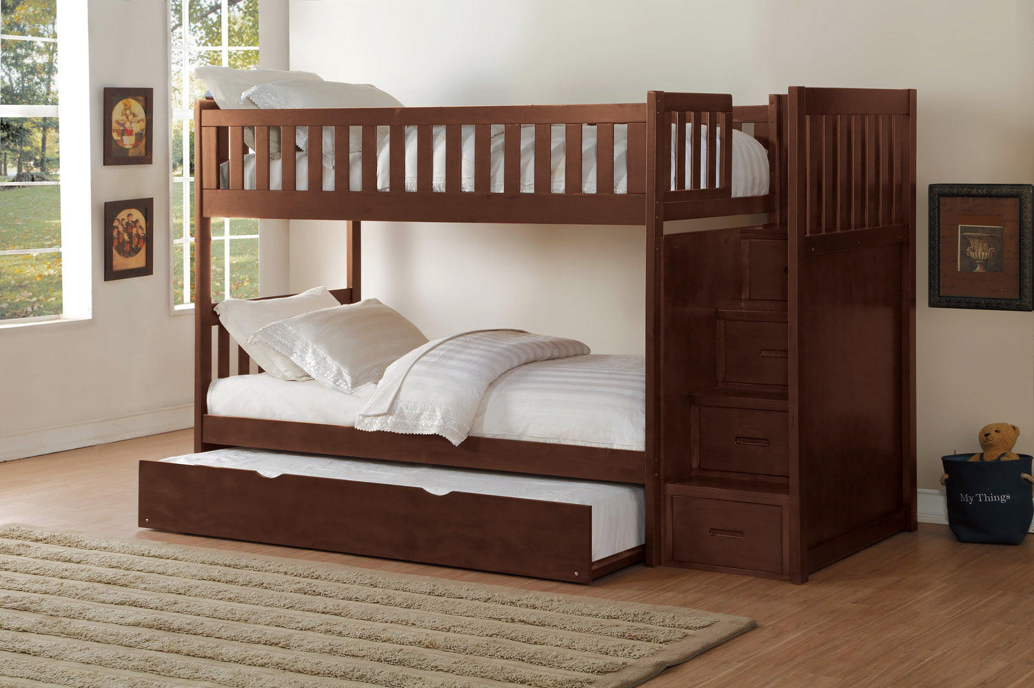 B2013SBDC-1*R (5) Twin/Twin Step Bunk Bed with Twin Trundle - B2013SBDC-1*R - Bien Home Furniture &amp; Electronics