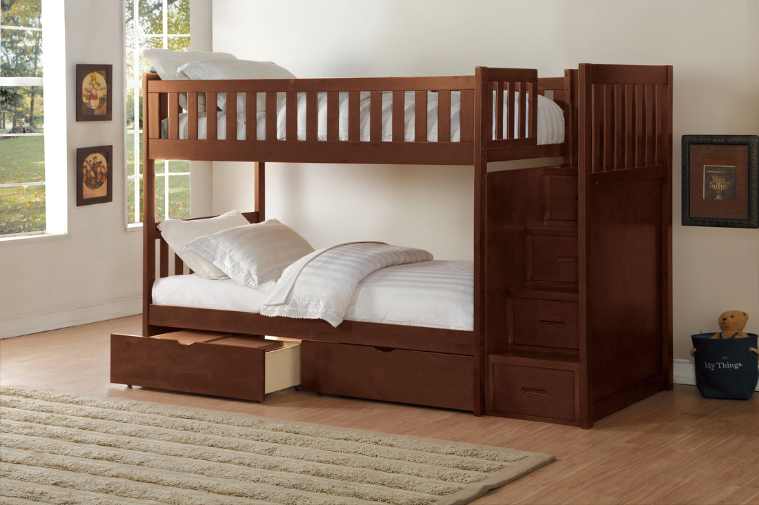 B2013SBDC-1*T (5) Twin/Twin Step Bunk Bed with Storage Boxes - B2013SBDC-1*T - Bien Home Furniture &amp; Electronics