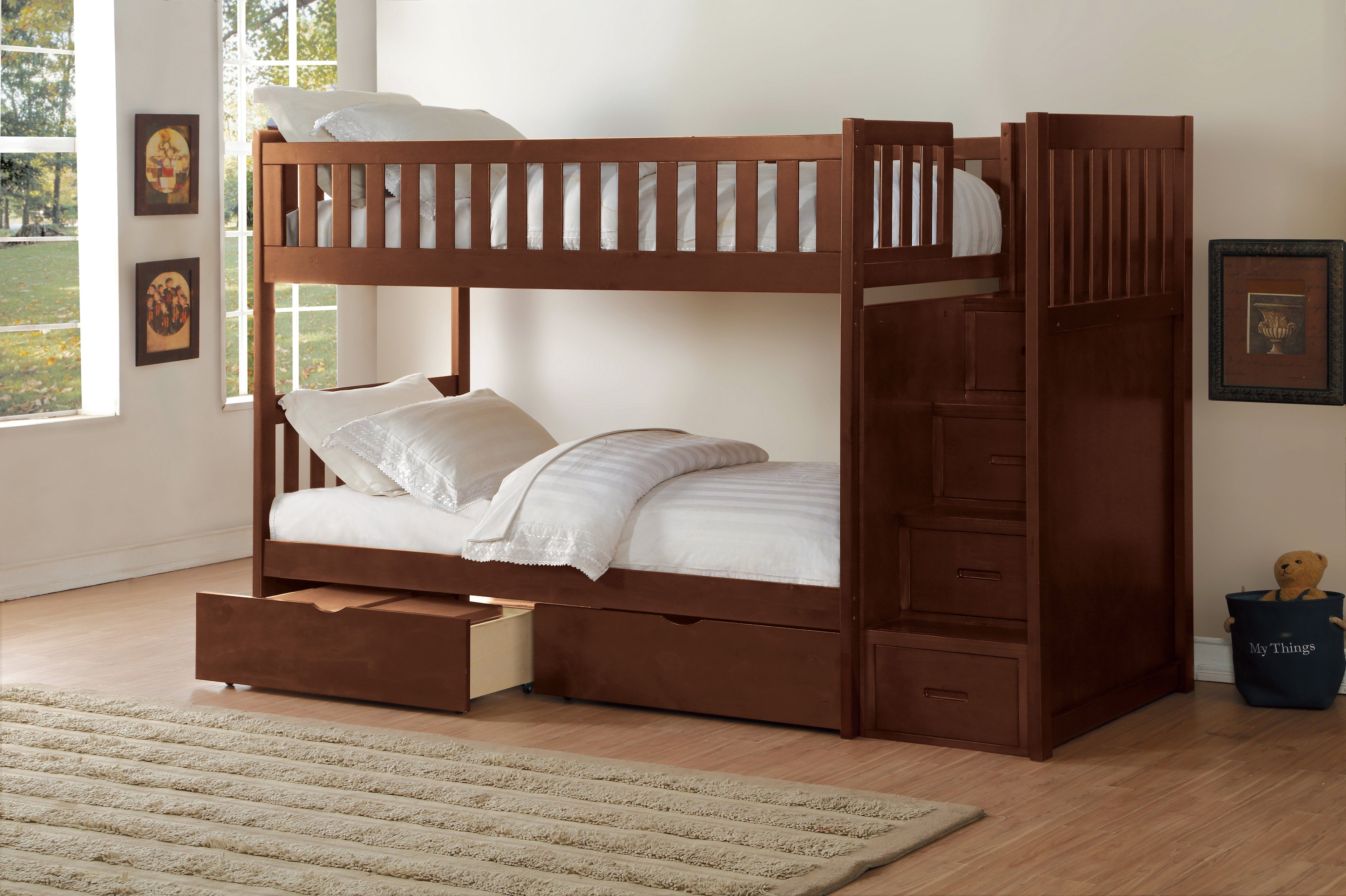 B2013SBDC-1*T (5) Twin/Twin Step Bunk Bed with Storage Boxes - B2013SBDC-1*T - Bien Home Furniture &amp; Electronics