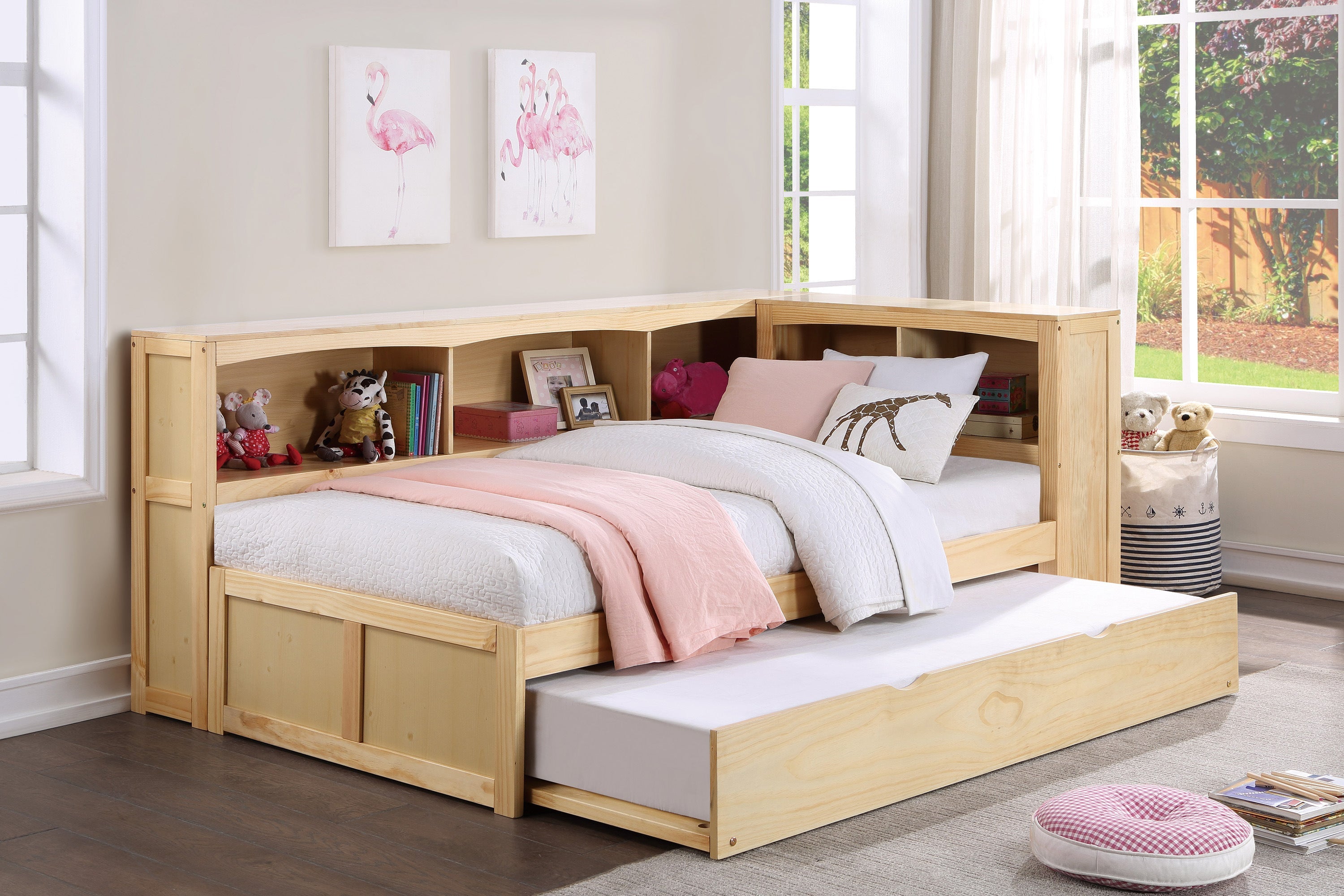 B2043BC-1BCR* (4) Twin Bookcase Corner Bed with Twin Trundle - B2043BC-1BCR* - Bien Home Furniture &amp; Electronics