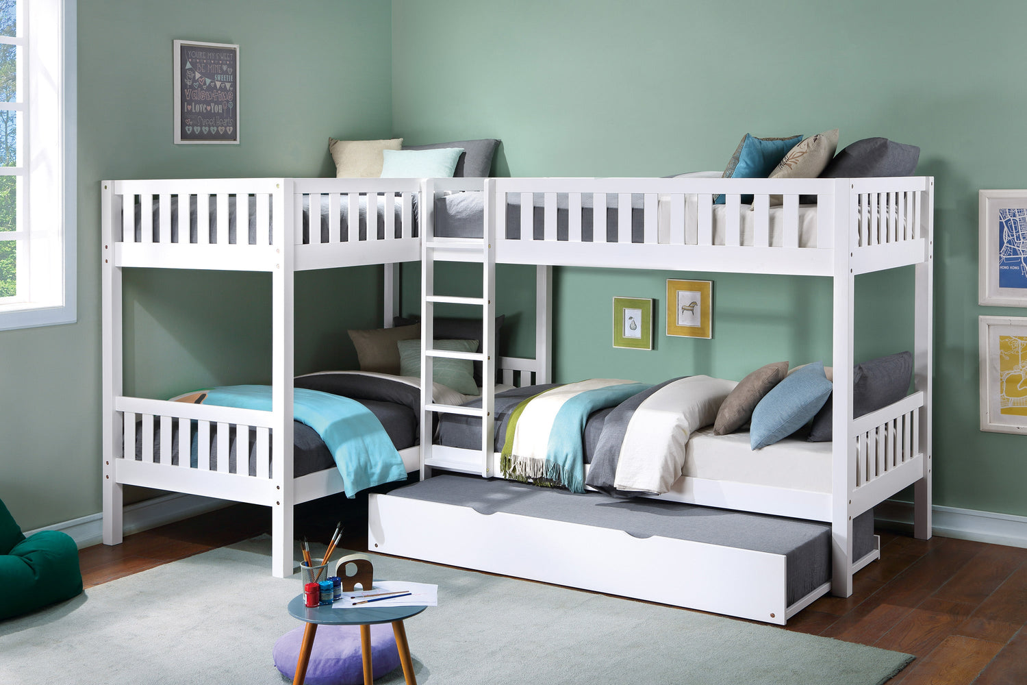 B2053CNW-1R* (4) Corner Bunk Bed with Twin Trundle - B2053CNW-1R* - Bien Home Furniture &amp; Electronics