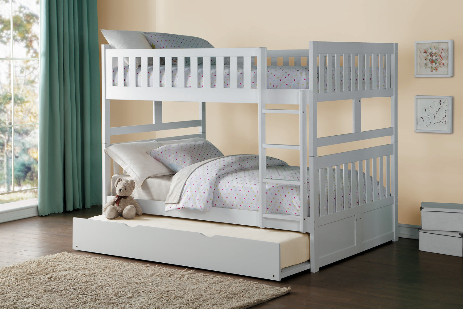 B2053FFW-1*R (4) Full/Full Bunk Bed with Twin Trundle - B2053FFW-1*R - Bien Home Furniture &amp; Electronics