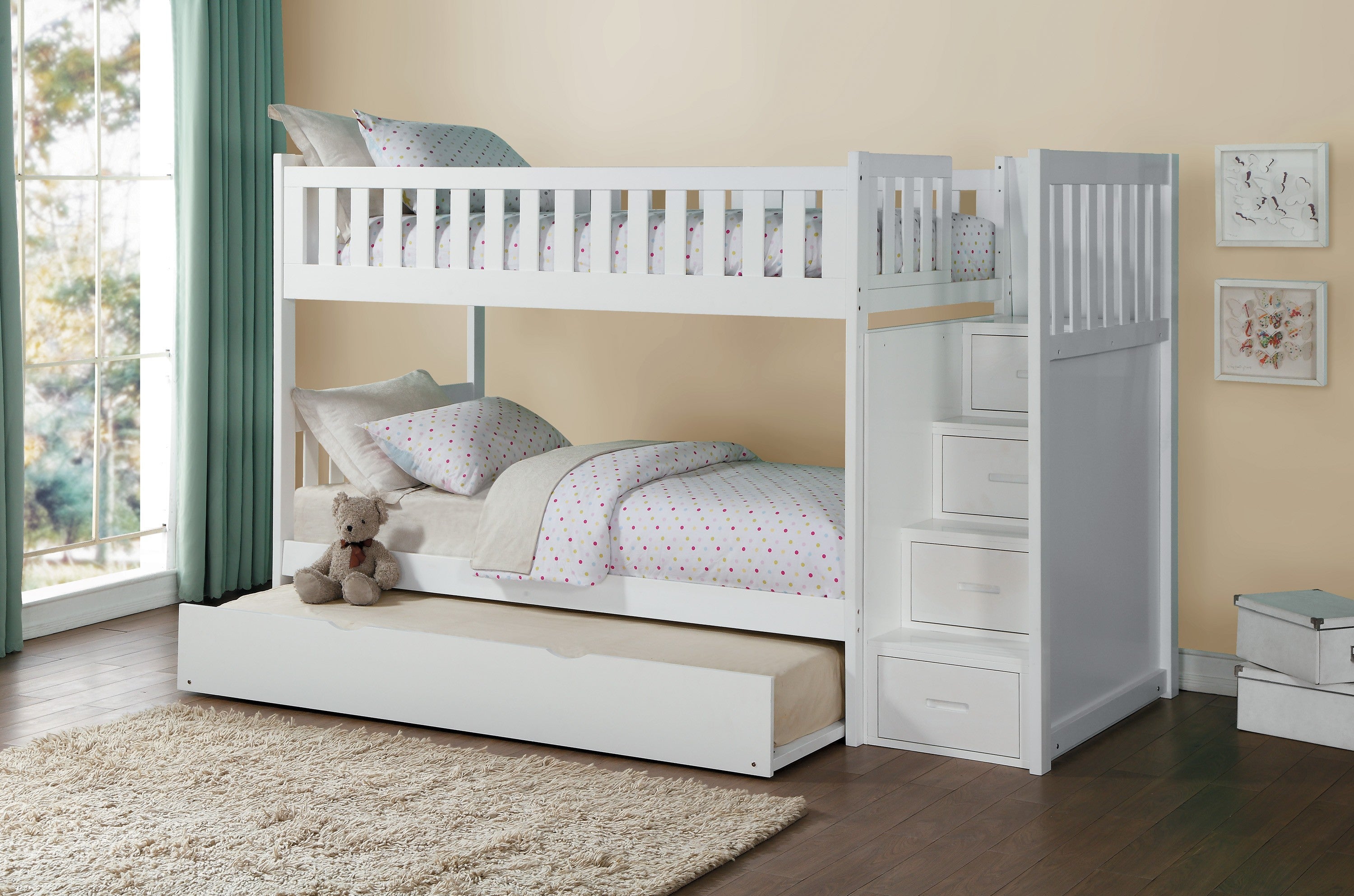 B2053SBW-1*R (5) Twin/Twin Step Bunk Bed with Twin Trundle - B2053SBW-1*R - Bien Home Furniture &amp; Electronics