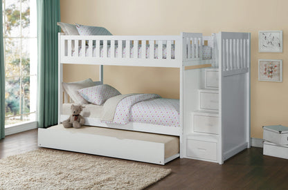 B2053SBW-1*R (5) Twin/Twin Step Bunk Bed with Twin Trundle - B2053SBW-1*R - Bien Home Furniture &amp; Electronics