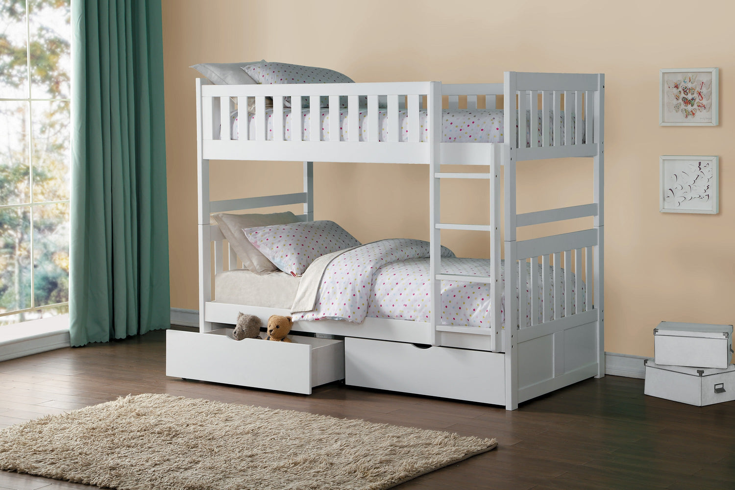B2053W-1*T (4) Twin/Twin Bunk Bed with Storage Boxes - B2053W-1*T - Bien Home Furniture &amp; Electronics