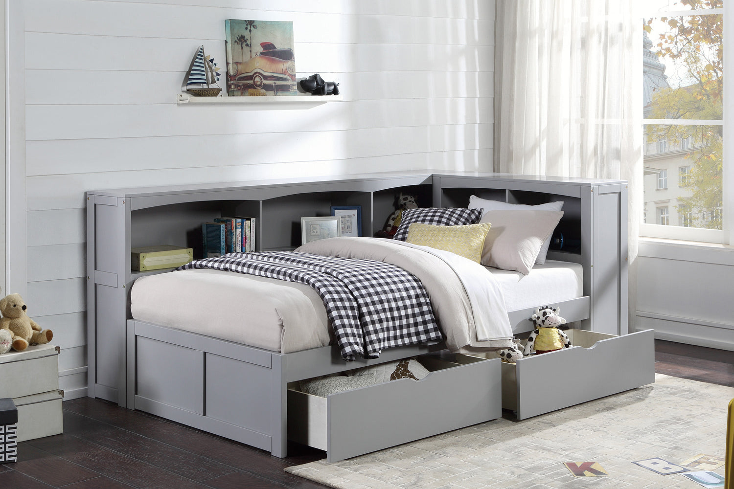 B2063BC-1BCT* (4) Twin Bookcase Corner Bed with Storage Boxes - B2063BC-1BCT* - Bien Home Furniture &amp; Electronics