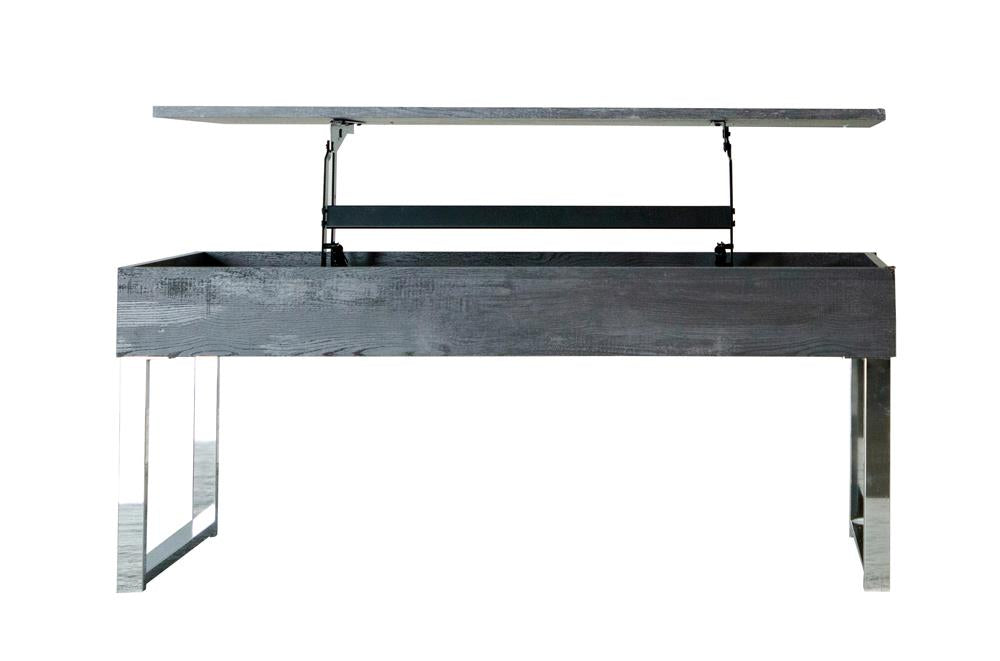 Baines Dark Charcoal/Chrome Lift Top Storage Coffee Table - 723458 - Bien Home Furniture &amp; Electronics