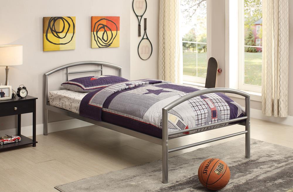 Baines Twin Metal Bed with Arched Headboard Silver - 400159T - Bien Home Furniture &amp; Electronics