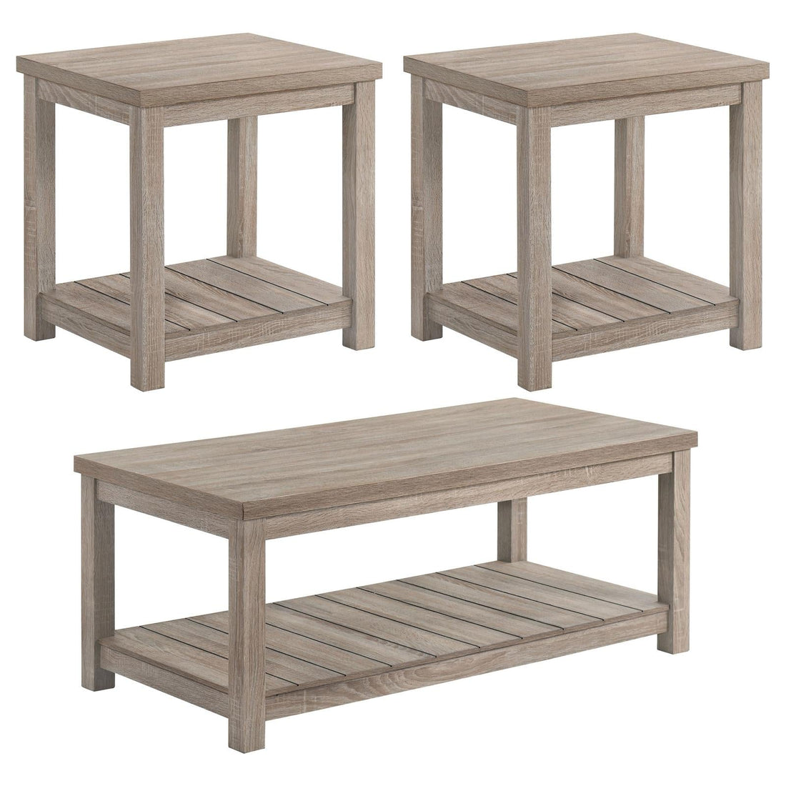 Bairn 3-Piece Occasional Set with Open Shelves Greige - 736136 - Bien Home Furniture &amp; Electronics