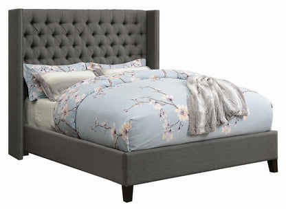Bancroft Demi-wing Upholstered Eastern King Bed Gray - 301405KE - Bien Home Furniture &amp; Electronics
