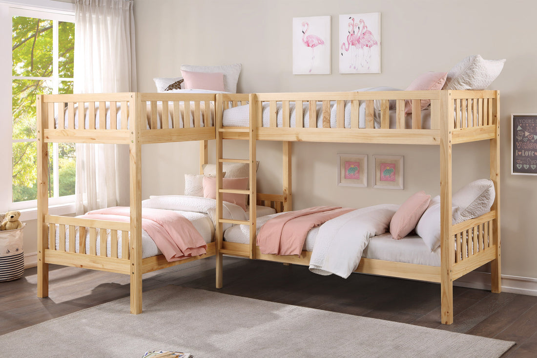 Bartly Pine Corner Bunk Bed - SET | B2043CN-1 | B2043CN-2 | B2043CN-SL - Bien Home Furniture &amp; Electronics