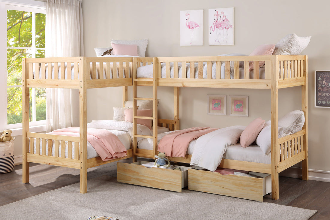 Bartly Pine Corner Bunk Bed with Storage Boxes - SET | B2043CN-1 | B2043CN-2 | B2043CN-SL | B2043-T - Bien Home Furniture &amp; Electronics