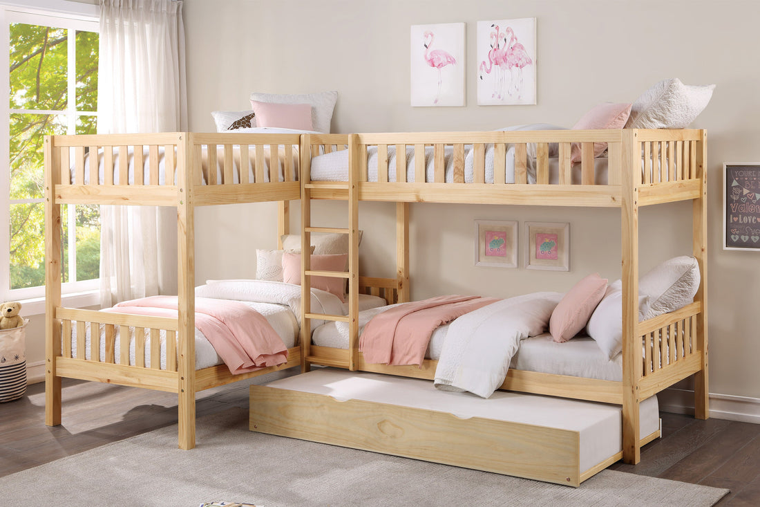 Bartly Pine Corner Bunk Bed with Twin Trundle - SET | B2043CN-1 | B2043CN-2 | B2043CN-SL | B2043-R - Bien Home Furniture &amp; Electronics
