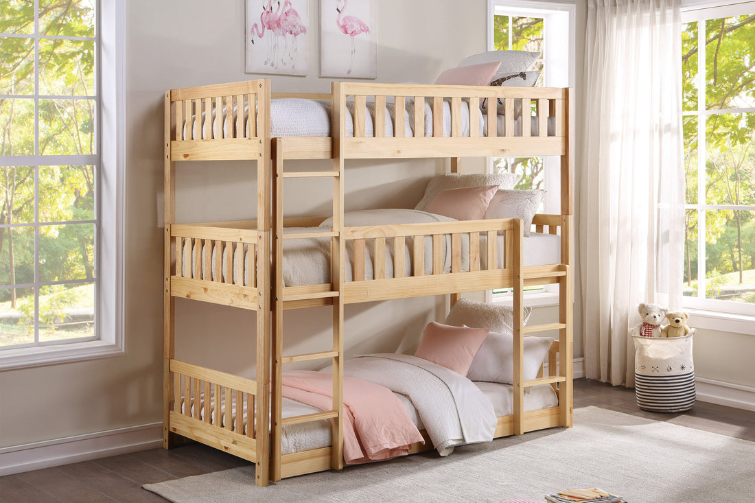 Bartly Pine Triple Bunk Bed - SET | B2043TTT-1 | B2043TTT-2 | B2043TTT-SL - Bien Home Furniture &amp; Electronics