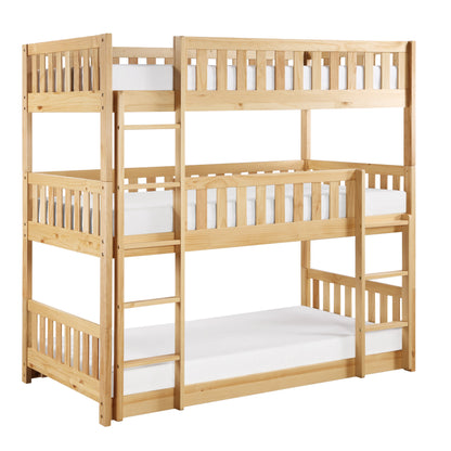Bartly Pine Triple Bunk Bed - SET | B2043TTT-1 | B2043TTT-2 | B2043TTT-SL - Bien Home Furniture &amp; Electronics