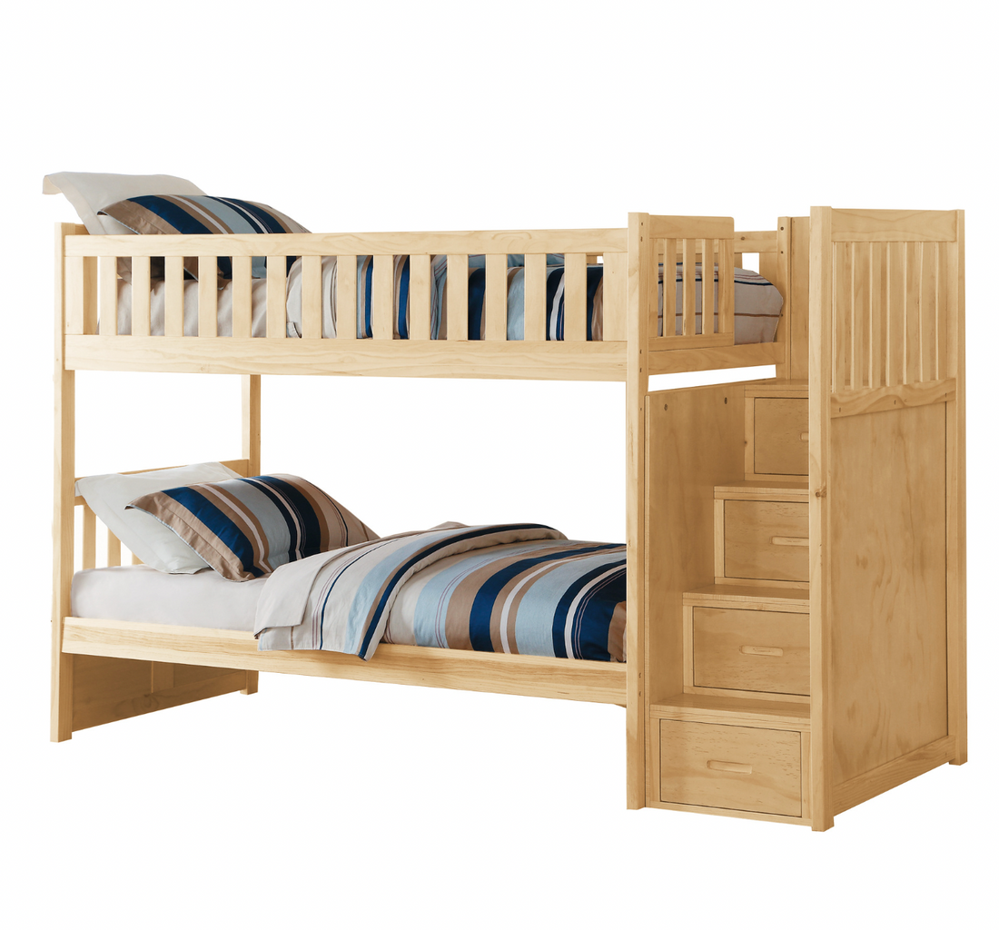 Bartly Pine Twin/Twin Step Bunk Bed with Twin Trundle - SET | B2043SB-1 | B2043SB-2 | B2043SB-3 | B2043SB-SL | B2043-R - Bien Home Furniture &amp; Electronics