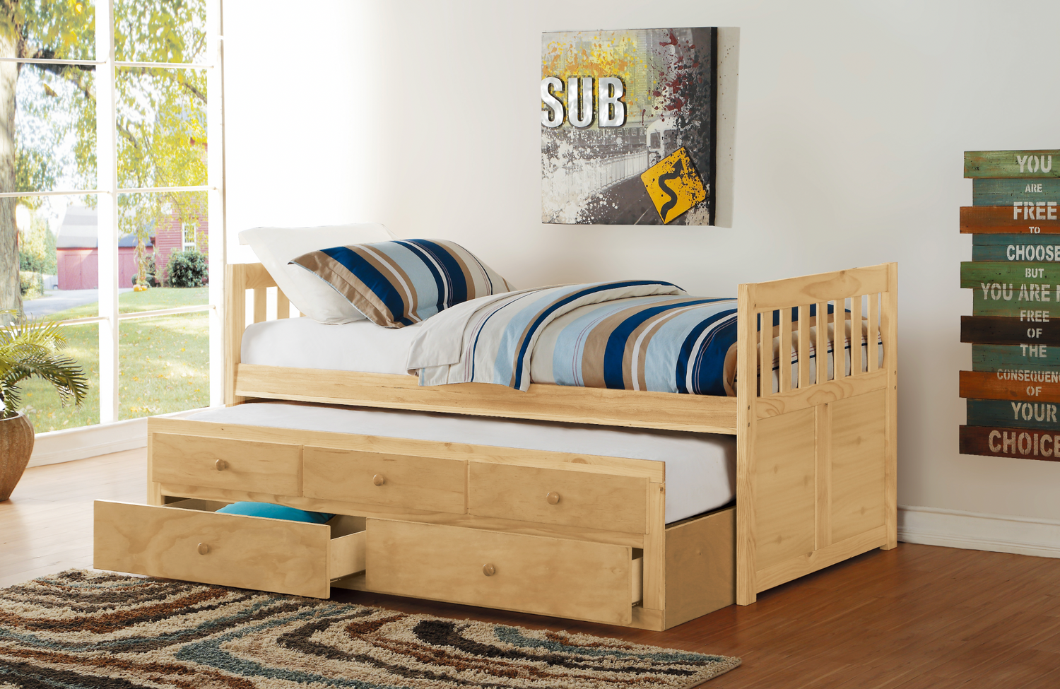Bartly Pine Twin/Twin Trundle Bed - SET | B2043PR-1 | B2043PR-2 - Bien Home Furniture &amp; Electronics