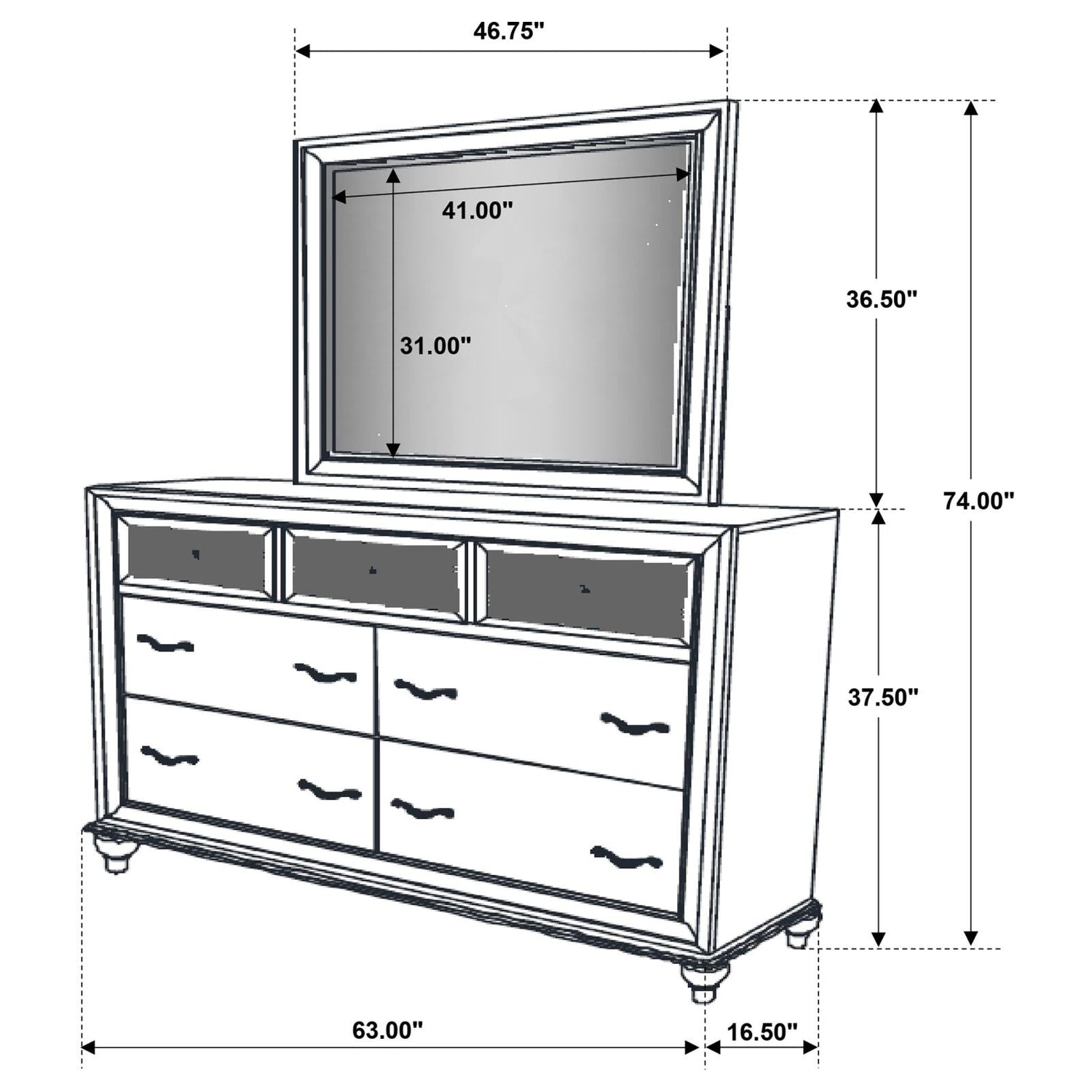 Barzini 7-drawer Dresser with Mirror White - 205893M - Bien Home Furniture &amp; Electronics