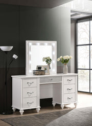 Barzini 7-Drawer Vanity Desk with Lighted Mirror White - 205897 - Bien Home Furniture & Electronics