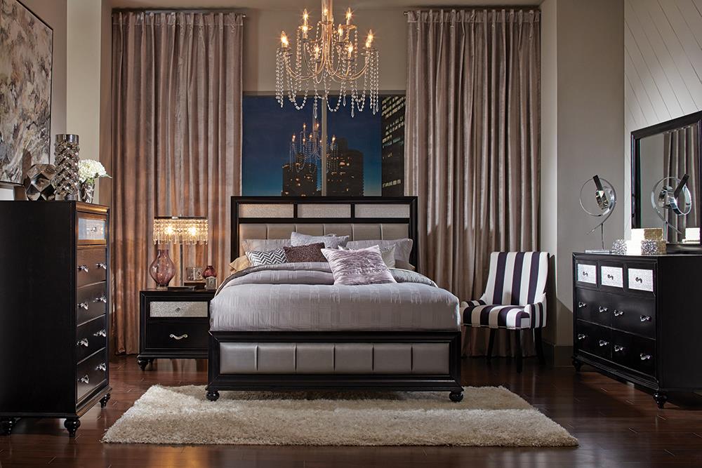 Barzini Black Upholstered Panel Bedroom Set - SET | 200891Q | 200892 | 200895 - Bien Home Furniture &amp; Electronics