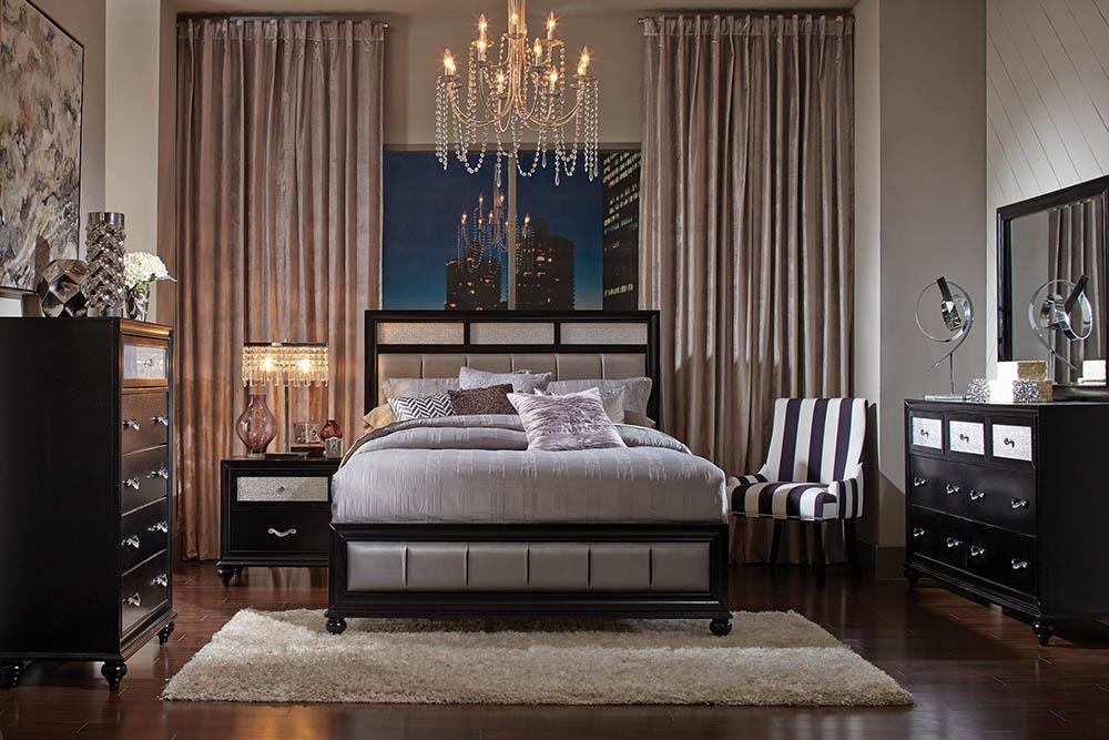 Barzini Eastern King Upholstered Bed Black/Gray - 200891KE - Bien Home Furniture &amp; Electronics