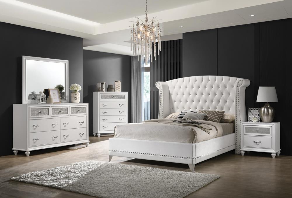 Barzini Eastern King Wingback Tufted Bed White - 300843KE - Bien Home Furniture &amp; Electronics